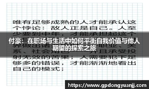 付豪：在职场与生活中如何平衡自我价值与他人期望的探索之旅